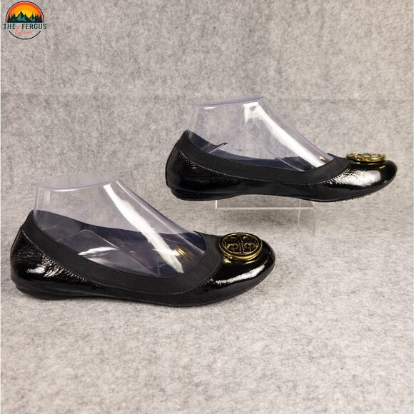 Tory Burch Caroline Ballet Flats Black Leather Round Toe Slip-On Women's Sz 7M - Picture 3 of 15
